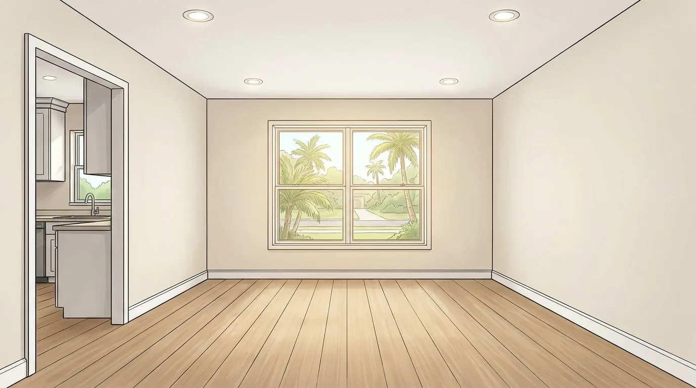 Illustration of the same room fully restored