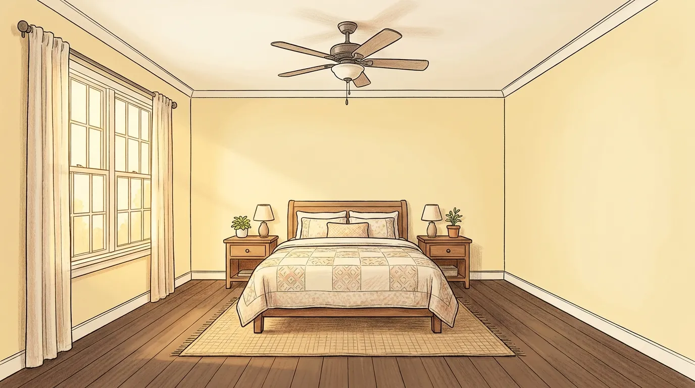 Illustration of the same room fully restored